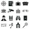 Spy tools icons set, simple style