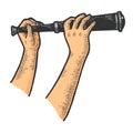 Spyglass monocular in hands sketch vector