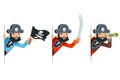 Spyglass telescope saber skull flag sea dog pirate buccaneer filibuster corsair look out corner cartoon characters set