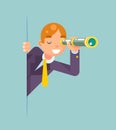 Spyglass Telescope Spy Look Out Corner Idea Search Discovery Concept Supervision Cartoon Businessman Character Solution Royalty Free Stock Photo