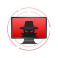 Spyware, Internet technology. Stop sign, Web icon. Danger symbol. Concept hacking computer. Vector illustration