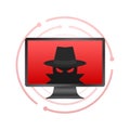 Spyware, Internet technology. Stop sign, Web icon. Danger symbol. Concept hacking computer. Vector illustration