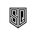 SQ Logo monogram shield geometric white line inside black shield color design