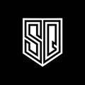 SQ Logo monogram shield geometric black line inside white shield color design