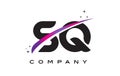 SQ S Q Black Letter Logo Design with Purple Magenta Swoosh