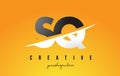 SQ S Q Letter Modern Logo Design with Yellow Background and Swoosh.
