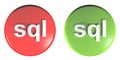Sql red and green circle push buttons - 3D rendering illustration Royalty Free Stock Photo