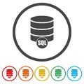 Sql server icon isolated on white background. Set icons in color circle buttons Royalty Free Stock Photo
