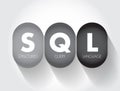 SQL Structured Query Language - standardized language for defining and manipulating data in a relational database, acronym text Royalty Free Stock Photo