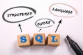 SQL. Structured Query Language. Wooden cubes with letters on a white background Royalty Free Stock Photo