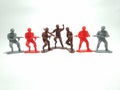 Squad of miniature plastic toy soldiers