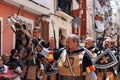 Squadron of the Aragoneses troupe with its corporal in front in the Moors and Christians parade of Alcoy Royalty Free Stock Photo
