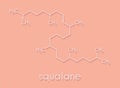 Squalane molecule. Saturated compound, derived from squalene. Used in cosmetics as emollient and moisturizer. Skeletal formula.