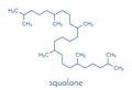 Squalane molecule. Saturated compound, derived from squalene. Used in cosmetics as emollient and moisturizer. Skeletal formula.