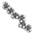 Squalene natural hydrocarbon molecule. 3D rendering. Found in shark liver oil and number of plant sources. Atoms are represented