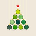 Abstract Christmas Tree Made Of Green Baubles With Pattern Gold Red Star Beige Background Royalty Free Stock Photo