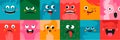 Square abstract funny, cute, comic cartoon faces. Royalty Free Stock Photo