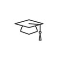 Square academic cap, graduation hat line icon, outline vector sign, linear style pictogram isolated on white. Royalty Free Stock Photo