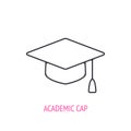 Square academic cap. Outline icon. Vector illustration. Scientist hat. Symbols of scientific research and education. Royalty Free Stock Photo