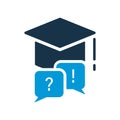 Square Academic Cap Silhouette Icon. Education FAQ Concept Glyph Pictogram. Exclamation Mark, Question Mark On Speech Royalty Free Stock Photo