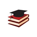 Square Academic Graduation Cap on Books Vector Illustration