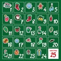 Square advent calendar with Christmas symbols Royalty Free Stock Photo