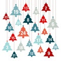 Advent Calendar Hanging Christmas Trees Red And Blue