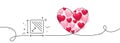 Square area line icon. Room dimension sign. Continuous line big heart. Vector