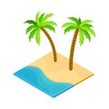 Square Area with Palm Tree, Sand and Water as Beach Vacation Isometric Vector Illustration Royalty Free Stock Photo