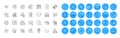 Square area, Teamwork results and Edit document line icons pack. For web app. Color icon buttons. Vector