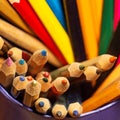 Square background with multi-colored wooden pencils