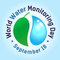 Square banner with clean drop of water and green leaf, Clean water concept. World Water Monitoring Day. Poster, postcard. Vector Royalty Free Stock Photo