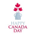 Square banner Happy Canada Day. A bouquet of red maple leaves and a zealous vase on a white background