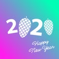 Square banner Happy New Year 2020. White numbers and fir cones in place of zeros on a colorful background. Royalty Free Stock Photo