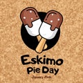 Square banner International Eskimo Pie Day, January 24th. Two popsicle on a textured background.