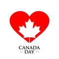 Square banner, postcard Canada Day. Red heart and white maple leaf, a symbol of Canada Royalty Free Stock Photo