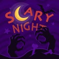 square banner scary night hands out of earth halloween Royalty Free Stock Photo