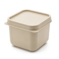 A square beige plastic container with a lid placed on a white background Royalty Free Stock Photo