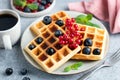 Square belgian waffles with berries