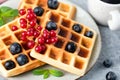 Square belgian waffles with summer berries