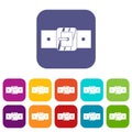 Square belt buckle icons set flat