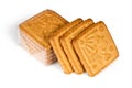Square biscuits on white background. Royalty Free Stock Photo