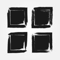 Square black grunge backgrounds. Rough frames painted with a brush.