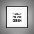 Square Blank framed poster on grey wall. Vector template