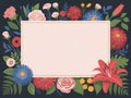 Square blank paper empty for text design surrounded by colorful flowers on a dark background, creating a floral frame. Royalty Free Stock Photo