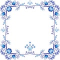 Square blue floral frame. Styling elements based on Chinese or Russian porcelain painting. Decorative element isolated