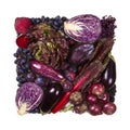 Square of blue and purple fruits and vegetables Royalty Free Stock Photo