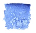 The square is a blue spot with a frost effect or snowflakes. Watercolor drawing by hand. Winter background in blue.