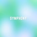 Square blurred winter background in blue and green colors with word symphony