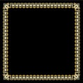 Square border with 3d embossed effect. Ornate luxurious golden frame in art deco style on black background. Elegant decorative lab Royalty Free Stock Photo